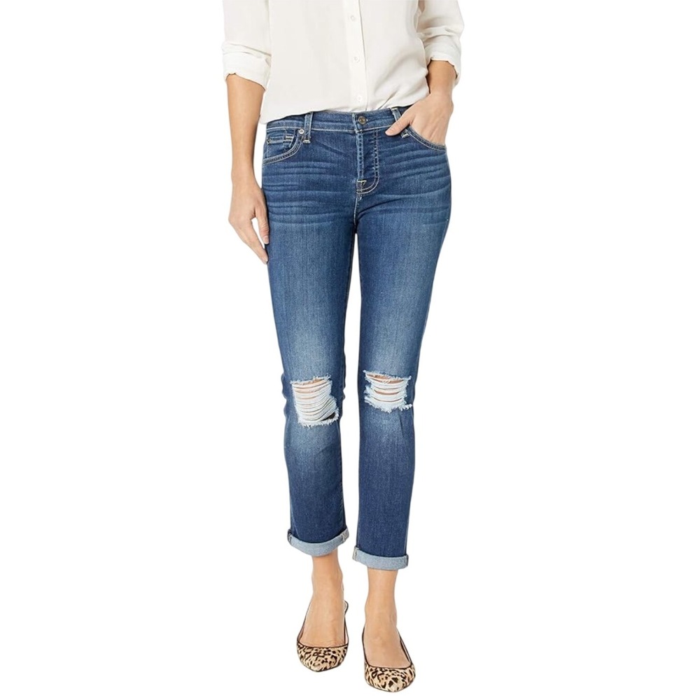 7‎ For All Mankind Roxanne Ankle Jeans Ripped Blue Denim Women's Size 31